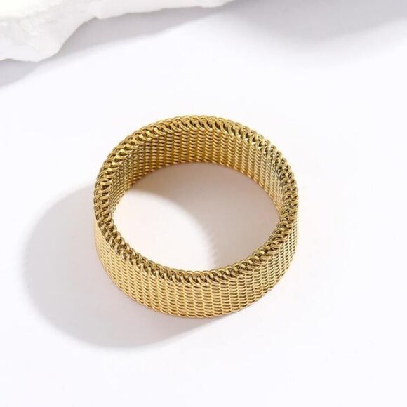 Neutral Style Unisex Gold Tone Titanium Steel Woven Mesh Ring - Picture 2 of 4